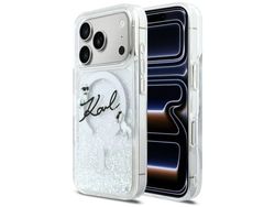 Karl Lagerfeld Liquid Glitter Karl Script MagSafe-deksel for iPhone 17 Pro - klar