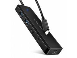 „Axagon“ USB-jakaja „AXAGON HUE-C2C“, 4 × USB 5 Gbps kannettava jakaja, 2 × USB-A + 2 × USB-C, USB-C-virtalähde, 19 cm:n USB-C-johto