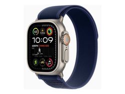Apple Watch Ultra 2 - 49 mm - naturlig titan - smart klocka med Trail Loop - nylonväv - blå - bandstorlek: M/L - 64 GB - LTE, Wi-Fi 4, UWB, Bluetoo...