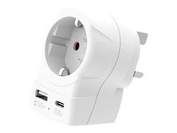 SKROSS Europe to UK USB AC20PD - Adapter för effektkontakt - Typ G (hane) till Typ F, USB, USB-C (hona) - AC 100-250 V - 16 A - Europa