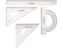 Donau geometrisett DONAU liten med linjal 20 cm, hengelås/klips, transparent