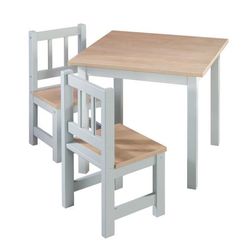 ROBA Ensemble Table + 2 Stolar Barn Woody - Spel- och Lärbord - Repur av repor - Grå / Trädekor