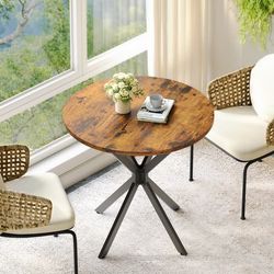 WELLTIN Runt matbord, industristil, Ø80 cm med X-ben, vintage brun-svart, köksbord, hemmakontor