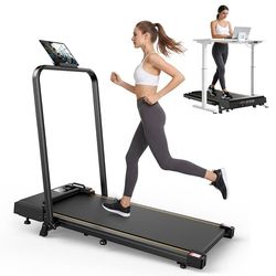 FORMILL FT41 Walking Pad – Gångband med borstlös motor, 1–10 km/h, 12 % manuell lutning, handtag med vridreglage, LED-display, magnetisk fjärrkontroll och maxbelastning 120 kg, svart/orange