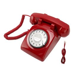 Retro Roterande Fast Telefon Vintage Gammaldags Röd Mekanisk Ringsignal för Hemmakontor Hotell
