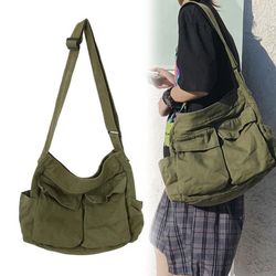 Canvas Messenger Bag Stor Kapacitet Hobo Axelväska med Flera Fickor Casual Väskor Axelväska för Dam och Herr