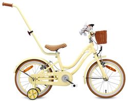 sun baby HEART BIKE Børnecykel 14 tommer - styrhåndtag, kurv, støttehjul og ringeklokke - Gul