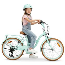 Barncykel Flower Bike 20 tum, 6-växlad Shimano, V-bromsar, mintgrön