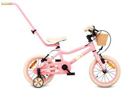 Sun Baby Børnecykel 14 Tommer LOOFI, Cykel til børn - Pige 3-5 År, Max 50 kg - let 6,6 kg, aluminiumsramme, med støttehjul, kurv, ringeklokke, klistermærker - Rosa