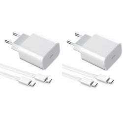 2-pak oplader til iPhone 15 / 16/ 17 / Android 20W med USB-C til USB-C - hurtigoplader