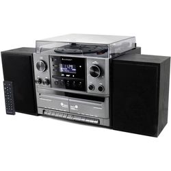 Soundmaster Musik-anläggning Vinyl Radio CD Dubbel-kassett Bluetooth Högtalare MCD5600SW Silvergrå