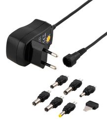 DELTACO switchable power supply 100-240 V, 3-12 V, 600 mAh, 6 tips