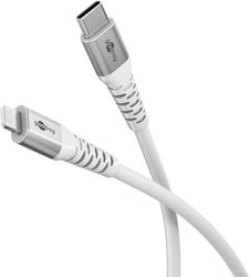 Goobay Lightning-USB-C™ supersoft textilkabel med metallkontakter, 3 m, vit MFi-certifierad, elegant och extra robust laddnings- och synkroniseringska