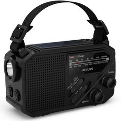 Philips Radio AM/FM Vevradio Solcell Ficklampa Svart