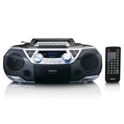 Lenco Bärbar Boombox med DAB+/FM-radio, Bluetooth®, CD, kassettbandspelare och USB-spelare Silver