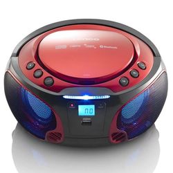 Lenco Bærbar FM-radio CD / MP3 / USB / Bluetooth-spiller® med LED-belysning rød