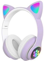 Katøre Bluetooth-hovedtelefoner til børn, Over-Ear med LED-lys, foldbare trådløse stereohovedtelefoner med mikrofon (lilla)
