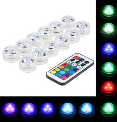 12-pak LED RGB undervands poollys med fjernbetjening [13 farver, 3 lystilstande] IP68 vandtæt