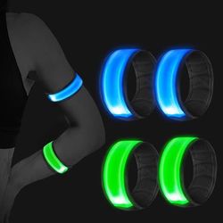 4-pak reflekterende LED-armbånd, lysende løbelys til børn, til jogging, cykling, hundeluftning (grøn + blå).