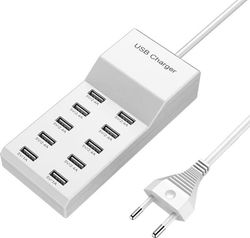 USB-ladestation, 50W, 10 porte, USB-oplader, ladeudtag, Velegnet til flere enheder, smartphones, tablets, laptops, smartwatches