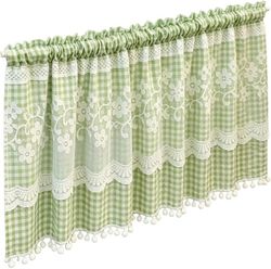 Minimalistisk stil, rosenbesatte ternede kuglegardiner, stangmonterede mørklægningsgardiner til køkkenet, grønne skabsgardiner - 150cm x 70cm