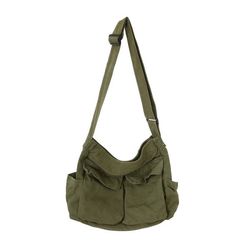 Stor Lærred Messenger Taske Vintage Hobby Crossbody Multi-Lomme Mænd Kvinder Arbejde Skole Grøn