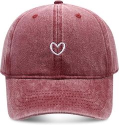 Unisex baseballkeps, hjärtformad brodyr, justerbar, UV-skydd, hjärtformad solskydd baseballkeps - röd