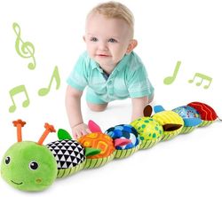 Baby musikalsk larvelegetøj, tøjdyr med folder og rangler, blødt sensorisk legetøj til mavetid for nyfødte 0-12 måneder (grøn)