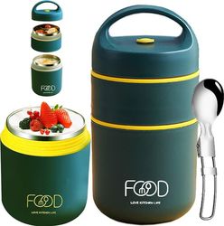 680 ml morgenmadskrus, dobbeltlags lækagesikkert morgenmadskrus, yoghurtkop, isoleret bento madkasse m/ske (grøn)