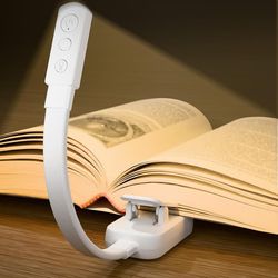 Sengelæselampe, AAA batteri clip-on LED læselampe, med 3 farver og trinløs dæmpning, bærbar og ultralet, lang driftstid (hvid).