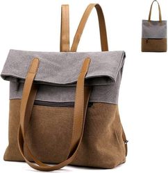 Axelväska i canvas Ryggsäck för kvinnor Vintage tygväskor Dayback Casual väska för kontorsarbete skola resor shopping (grå)