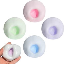 Drue stressbolde, blødere, klemmelegetøj, stressaflastningsbold, pink, blå, grøn, lilla, pakke med 4