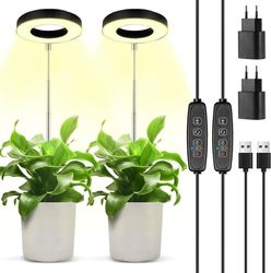 2-pak plantelampe, fuldspektret LED-vækstlys, 9 lysstyrkeniveauer, 180° roterende og med 3/9/12H timer, højdejusterbar vækstlampe, til planter