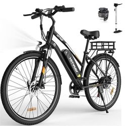 VAE elcykel - HITWAY - Svart - 28" - Avtagbart 36V 12Ah batteri - Shimano 7 Speeds - El mountainbike + HITWAY Bakkorg