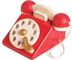 Träleksak - LE TOY VAN - Vintage Telefon - Röd - Främjar rollspel - Sifferigenkänning