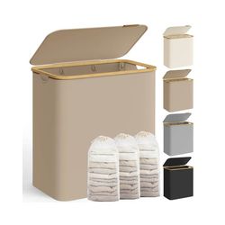 Tvättkorg 150 L med lock och 3 fack 60 x 38,5 x 70,5 cm kamelbrun