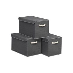Förvaringslåda med lock, 3-pack, skiffergrå