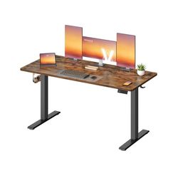 Höj- och sänkbart skrivbord, minnesfunktion med 4 höjder, vintagebrunt