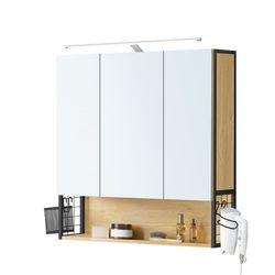 Badrumsskåp med LED-belysning, 14,5 x 70 x 70 cm