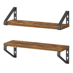 VASAGLE vägghylla, svävande hylla, 2-pack, hyllplan, 2 monteringsalternativ, 40 cm, för vardagsrum, kök, arbetsrum, badrum, vintagebrun-matt svart