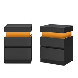 Sidobord med laddningsstation, 2-pack, nattduksbord med belysning