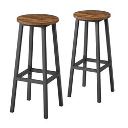 VASAGLE barstolar, 2-pack, barstolar, köksstolar med metallstativ, enkel montering, 74 cm höga, med fotstöd, för kök, vardagsrum, matsal, vintagebrun-svart
