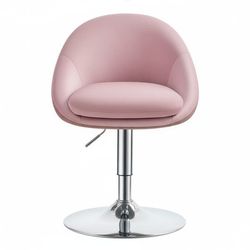 VASAGLE justerbar stol, sminkstol, kontorsstol, vridbar, barstol med ryggstöd och fot, stål, för disk, kontor, sminkbord, matsal, pastellrosa