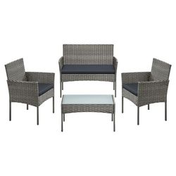 SONGMICS altanmøbler, havemøbelsæt, af PE-polyrattan, loungesæt, terrasse-møbler, udendørs, til terrasse, altan, have, brun-taupe
