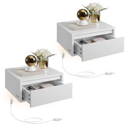 Hängande nattduksbord, 2-pack med lampor, molnvit