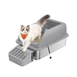 Kattlåda i rostfritt stål med hög kant och tillbehör