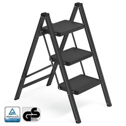 Fällbar trappstege, 3 steg, 150 kg, stål, 73,5 x 43,4 x 85,5 cm, svart