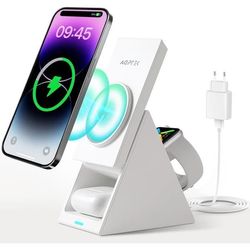 Trådlös laddstation - AGPTEK - AGPTEK - MagSafe - Rotativ - 3-i-1 iPhone/Apple Watch/AirPods