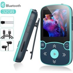 AGPTEK 32GB Bluetooth MP3-spelare med klämma och stegräknare - Förlustfri HiFi - FM Radio/Podo - Blå