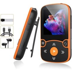AGPTEK Bluetooth 5.0 Sport MP3-spelare med 32GB Clip HiFi Music Walkman, FM-radio/stegräknare, Orange